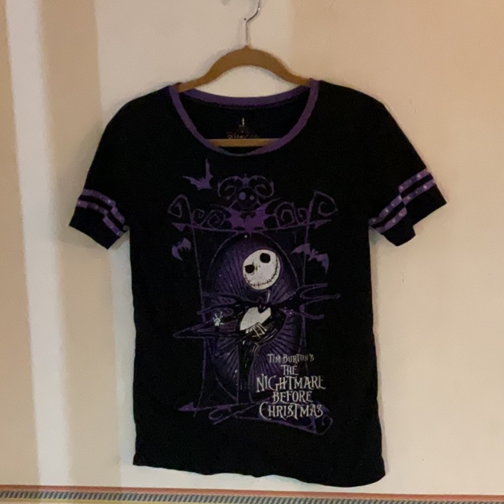Disney Nightmare Before Christmas Jack Skellington Ringer Tee,  S, Black/Purple